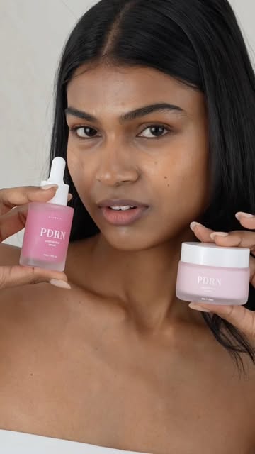 PURESKIN reel: PDRN serum and peptide cream held up to camera